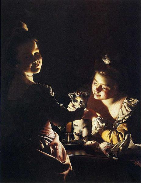 Joseph wright of derby Joseph Wright of Derby. Two Girls Dressing a Kitten